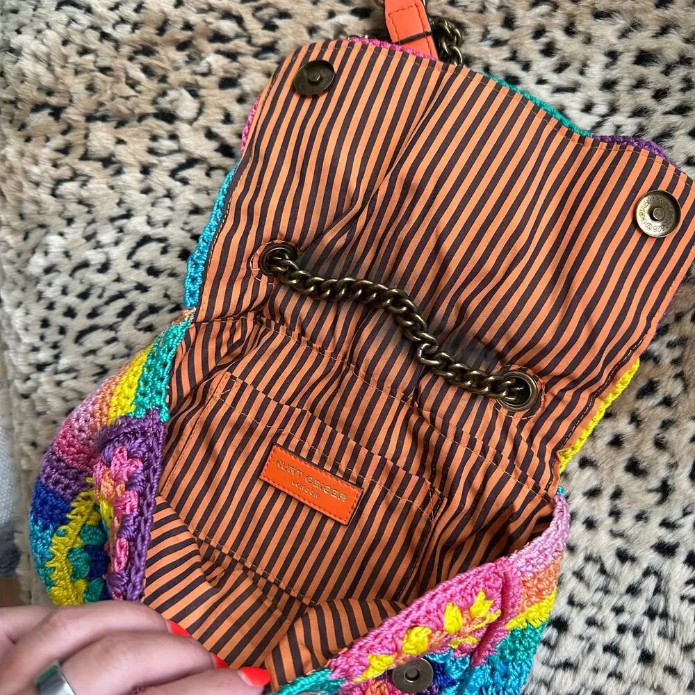 Kurt Geiger London Kensington Rainbow Mini Crochet Shoulder Bag Granny Square